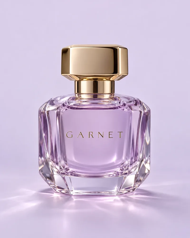 Frasco de perfume Garnet em vidro lapidado lilás com tampa dourada